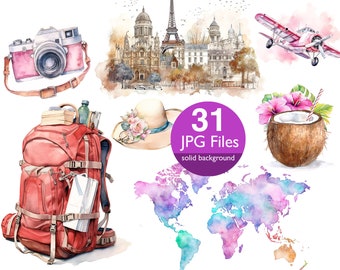 Travel clip art, JPG Road trip clipart, Vacation, Wanderlust, Commercial use, Digital planner stickers