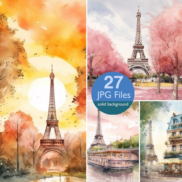 Eiffel Tower Scenes clip art, JPG planner, Paris Digital art, sticker junk journal scrapbooking, Digital paper