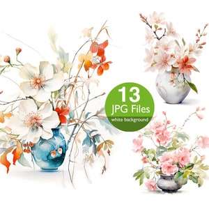 Sakura clip art, clip art, JPG vase of flowers, watercolor clipart, floral,  Japanese cherry blossoms, Blossom branches, Commercial use