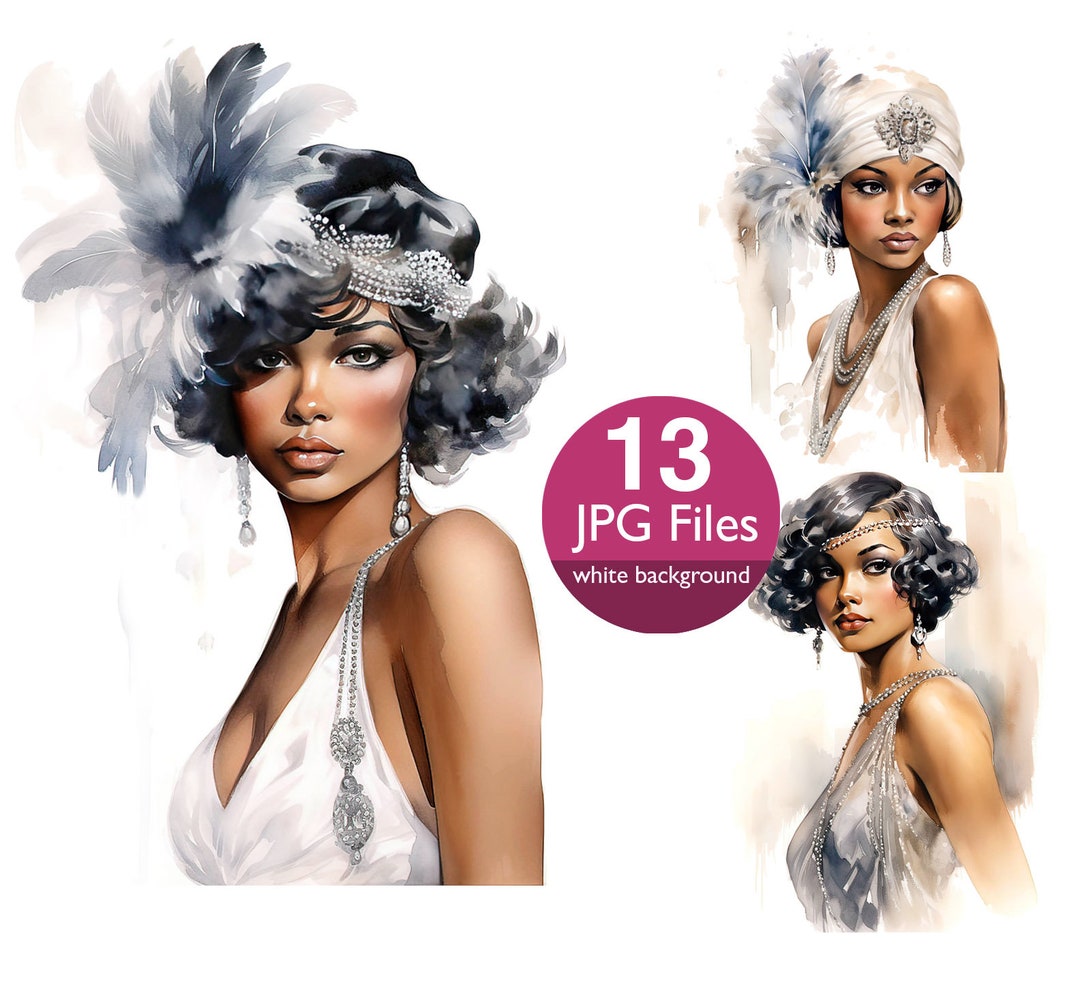 1920s Flapper Girl Clipart: African American Glamour (13 JPG Files) - Etsy