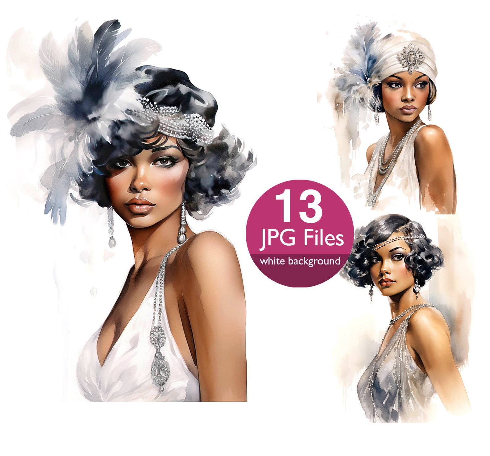 1920s Flapper Girl Clipart: African American Glamour (13 JPG Files) - Etsy