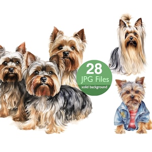 Prediseñadas de cachorro de Yorkshire Terrier, imágenes prediseñadas de cachorros de acuarela JPG, perro, invitación, planificador, diario de chatarra de pegatinas Scrapbook