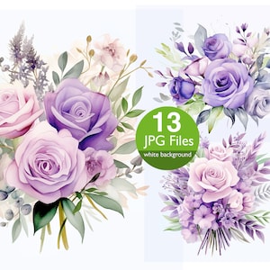 Paarse bloemen clip art, JPG rozen, bloem aquarel clipart, bloemen bruiloft uitnodiging, kaart maken, sticker junk journal