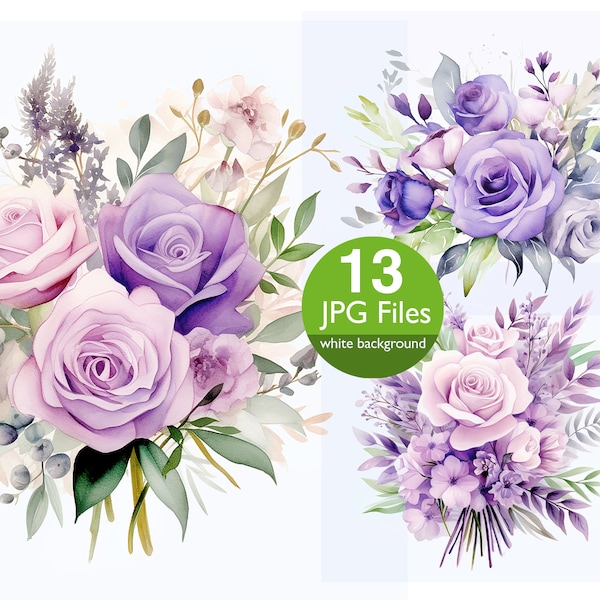 Lila Blumen ClipArt, JPG Rosen, Blumen Aquarell Clipart, florale Hochzeitseinladung, Karte machen, Aufkleber Junk Journal