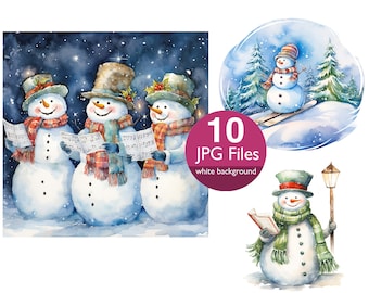 Snowman scenes clip art, JPG Christmas holiday clipart, Junk journal, card making