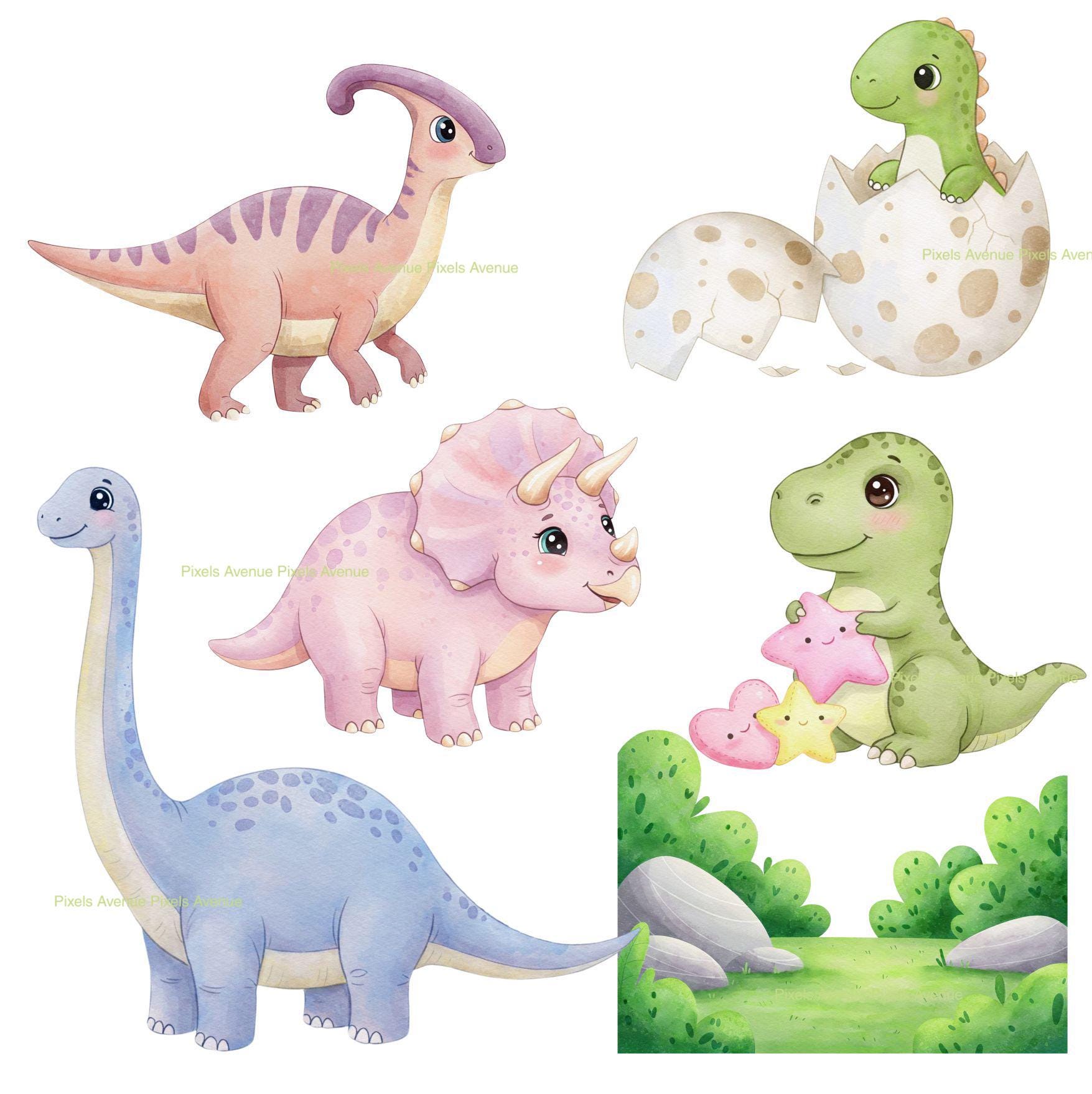 Watercolor Baby Dinosaurs Clipart Dinosaur – Cute Dino PNG for Nursery ...