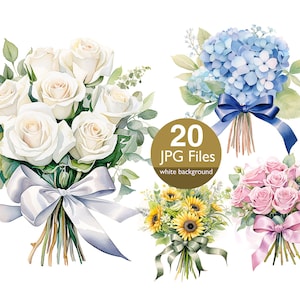 Clipart floral, buquê de flores JPG, clipart de rosa, flores para convite de casamento, planejador, diário de lixo adesivo