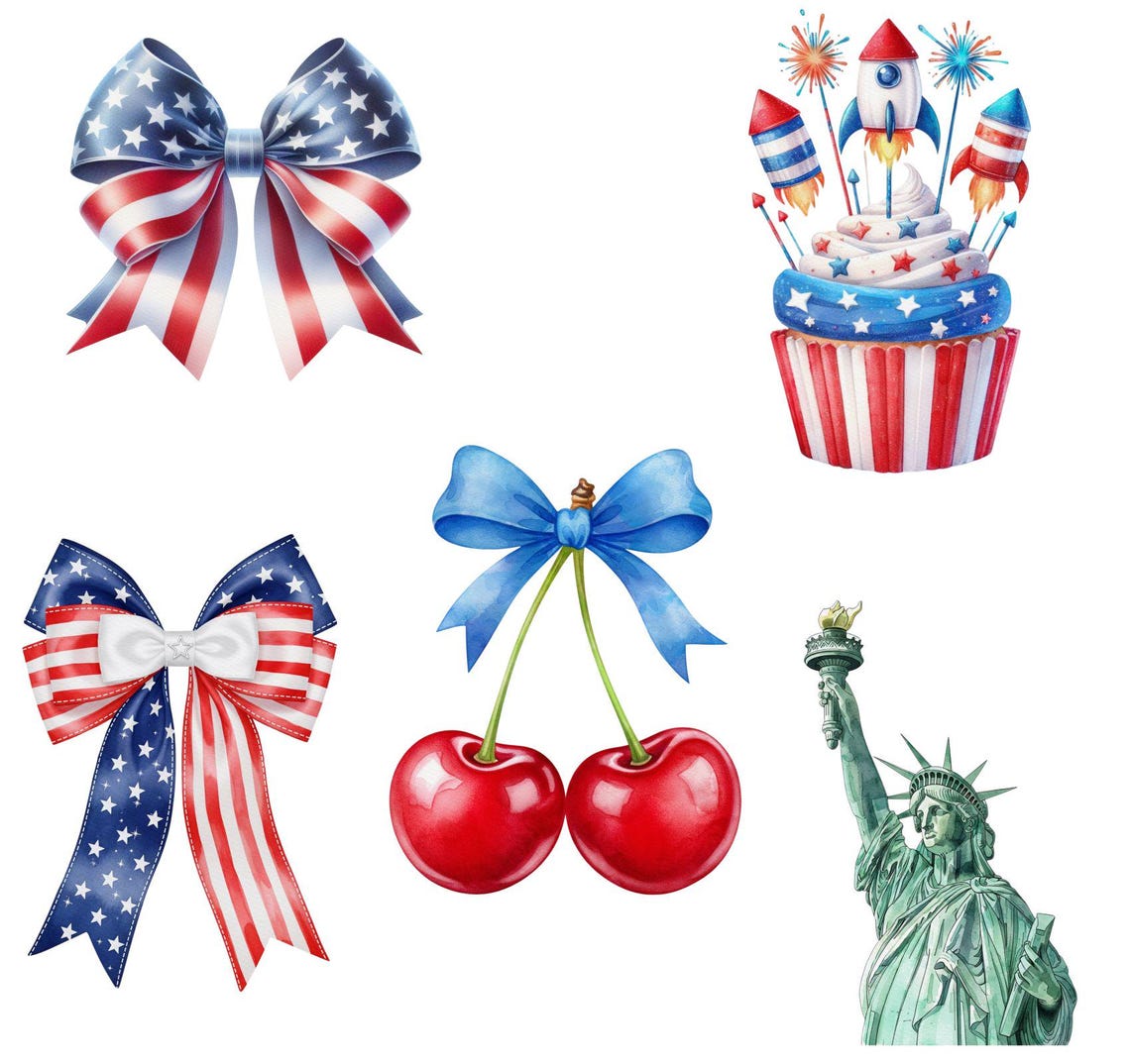 4th of July Watercolor Clipart: Patriotic USA Graphics (20 PNG Files ...
