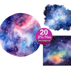 Galaxy illustraties, JPG planner, nevel clipart sticker Melkweg junk journal, scrapbookingateliers, digitaal papier