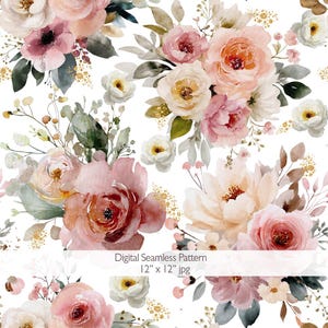 Blush Pink Watercolor Roses, Dusty Rose Floral Digital Paper, Design, Fabric Print, Tile patterns for sublimation design, POD