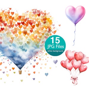 Clip art de ballons de coeur, clipart de la Saint-Valentin JPG, coeurs rouges pour invitation, planificateur, journal indésirable d’autocollants, Scrapbook