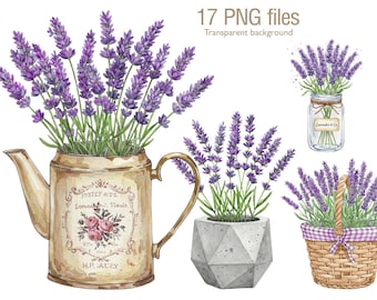 Watercolor Lavender Clipart Set: Rustic Floral PNG (Digital Download)