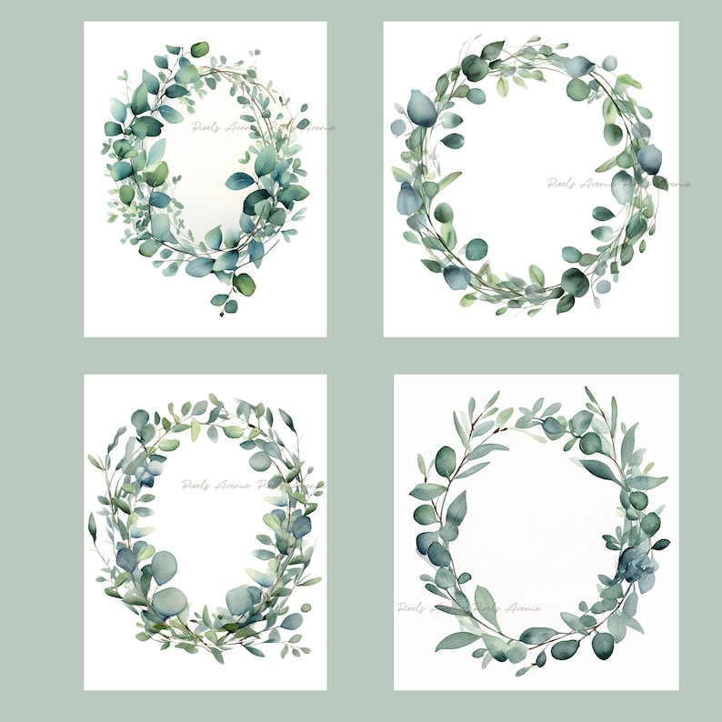 Eucalyptus leaves clip art, JPG Frames and borders clipart, flowers for wedding invitation, planner, sticker junk journal image 4