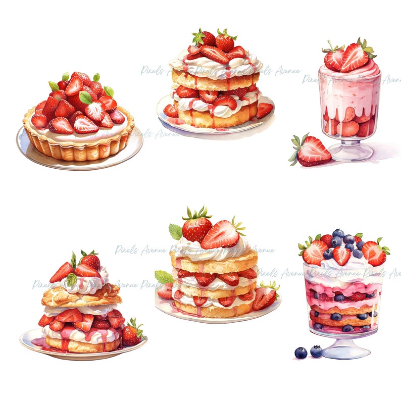 Strawberry Dessert Clip Art JPG Cheesecake Cupcake Etsy
