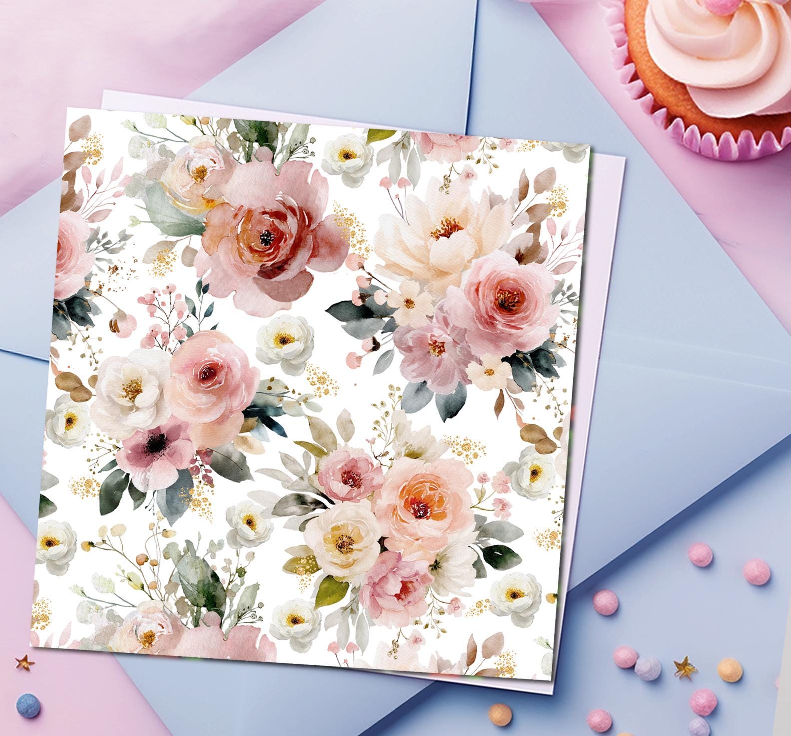 Blush Pink Watercolor Roses, Dusty Rose Floral Digital Paper, Design ...