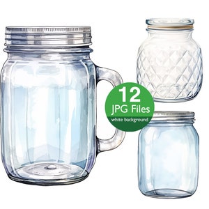 Mason jar-illustraties, JPG-vaas met bloemen aquarel clipart, glazen pot illustraties voor planner, sticker ongewenste dagboek