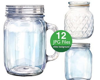 Watercolor Mason Jar Clipart: Flower Vase Illustrations (12 JPG Files)