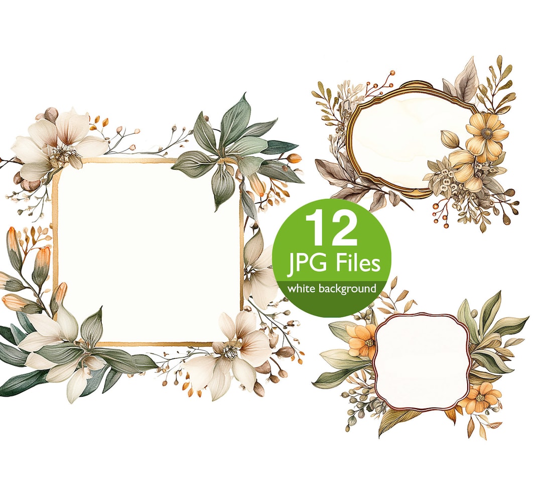 Botanical Frames Clip Art, JPG Vintage Labels Clipart, Flowers for ...