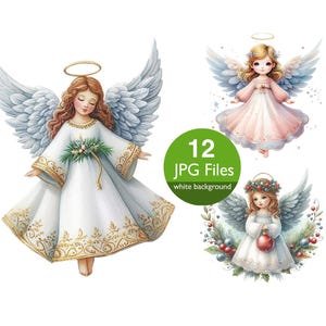 Weihnachtsengel Clip Art, JPG Aquarell, niedlicher Engel Weihnachtsschmuck Clipart, gefiederte Flügel, kommerzielle Nutzung, digitale Kunst