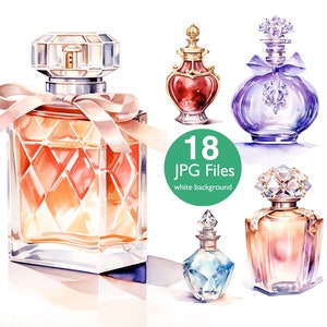 Parfüm Flasche ClipArt, JPG Aquarell Clipart, Parfums, Aufkleber Junk Journal