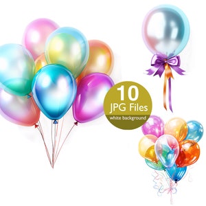 Ballon ClipArt, JPG Aquarell Party Luftballons glänzend Clipart, Papier basteln, Einladung, Planer, Aufkleber Junk Journal