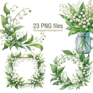 Clip art de lírio do vale, molduras e bordas PNG clipart, flores para convite de casamento, planejador, diário de adesivos