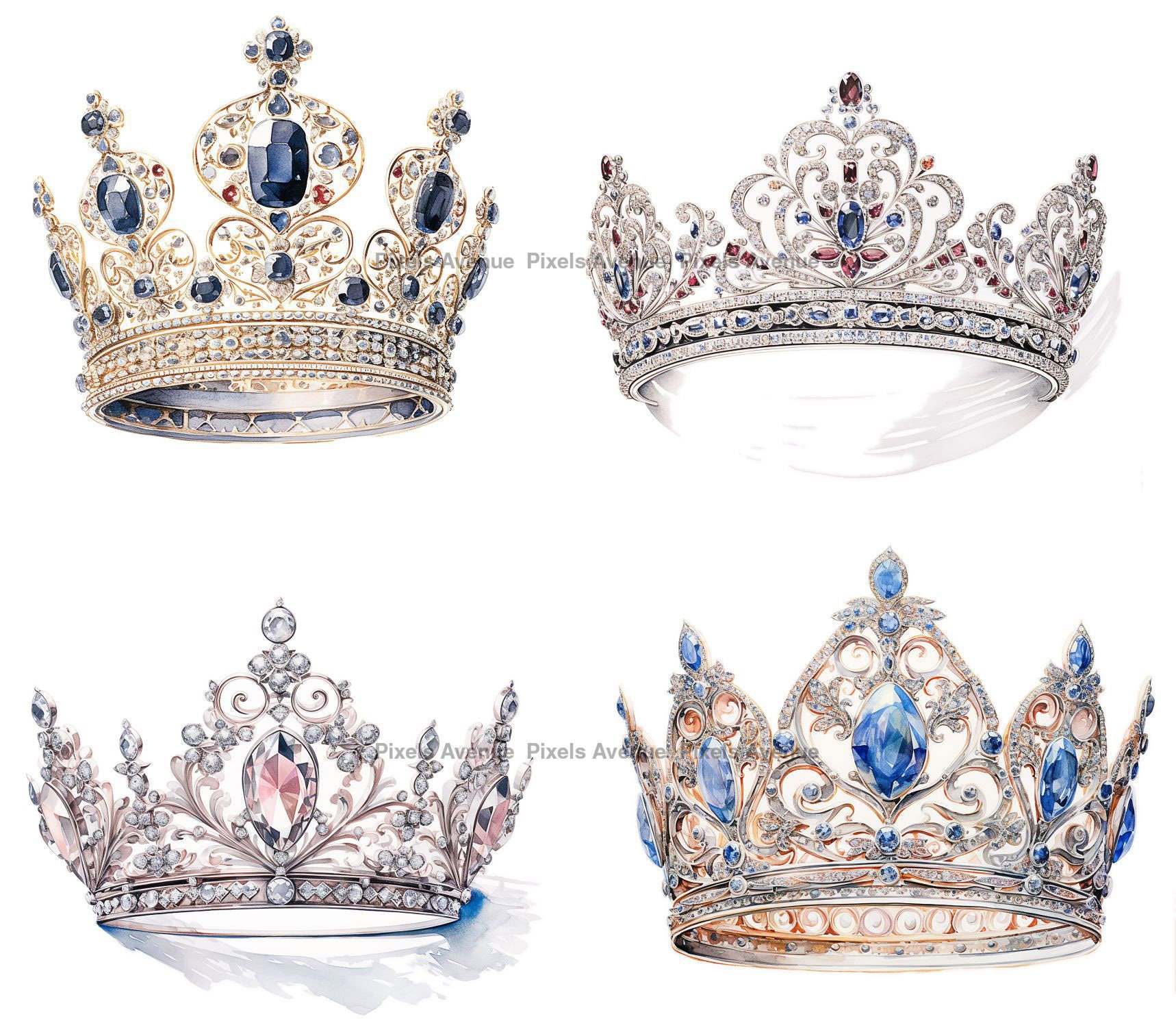 Royal Crown Clip Art JPG Watercolor Vintage Crowns Clipart - Etsy