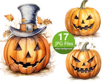 Clipart aquarelle citrouille d&#39;Halloween : créations d&#39;Halloween en papier (fichiers 17 JPG)