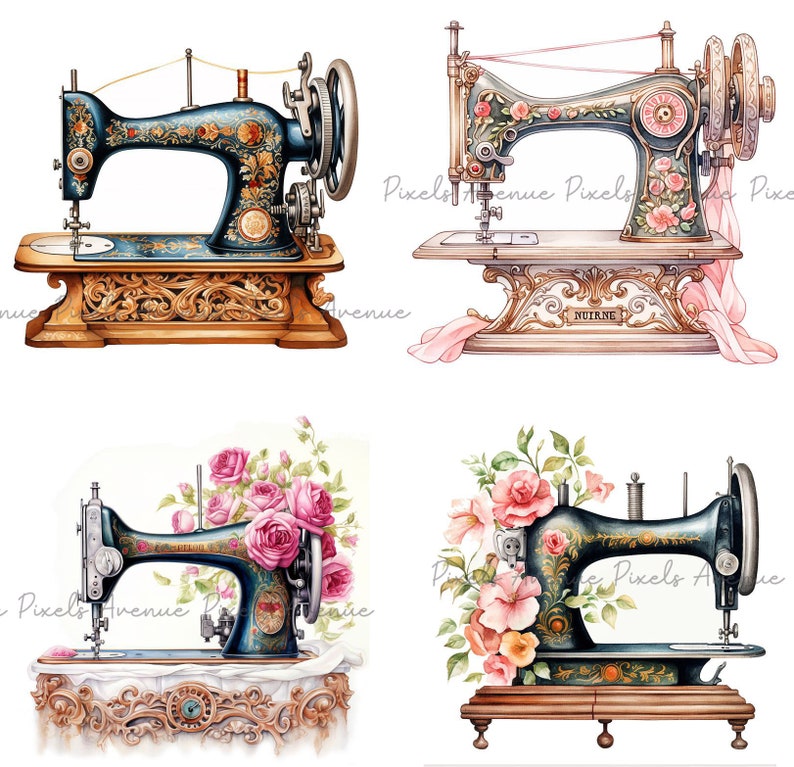 Vintage Sewing Machines Clip Art JPG Antique Sewing Machines Etsy