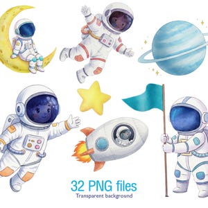 Niedliche Astronaut Clipart | Weltall PNG Bundle | Weltraum Geburtstag Grafik | Rakete Mond Stern Clip Art | Diverse Kinderastronauten