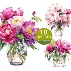 Pfingstrose in Vase ClipArt, JPG Vase mit Blumen Aquarell Clipart, florale Hochzeitseinladung, Planer, Aufkleber Junk Journaling Scrapbooking