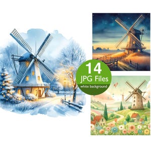 Windmill Scene Clipart: Junk Journal Stickers (14 JPG Files)