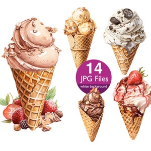 Eis Clip Art, JPG Dessert Clipart, Erdbeereis für Planer Aufkleber, Junk Journal