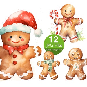 Gingerbread Man clip art, JPG Christmas watercolor, holiday clipart, Junk journal, card making