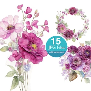 Clipart de fleur de Bourgogne, images JPG et bordures clipart, fleurs roses, floral marron pour faire-part de mariage, planificateur, journal indésirable