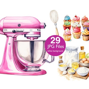 Image clipart de cuisson, clipart d'artiste aquarelle JPG, illustrations de desserts pour créations manuelles en papier, invitation, agenda, journal de bords autocollants