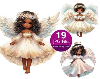 Clipart aquarelle ange de Noël : anges afro-américains (fichiers JPG)