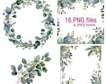 Eucalyptus Clipart: Floral Frames & Borders for Wedding Invitations (JPG)