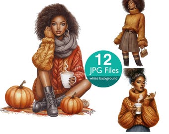 Autumn Fashion Girl Clipart: Watercolor Fall Clothing (JPG Files)