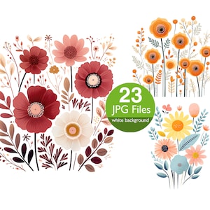 Cute flower clip art, JPG kawaii flowers bouquet watercolor clipart, floral illustration, planner, junk journal