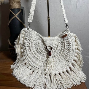 Sac fait main crochet à franges pour l'été boho chic image 1