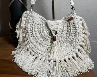 Handmade crochet bag with fringes for summer boho chic