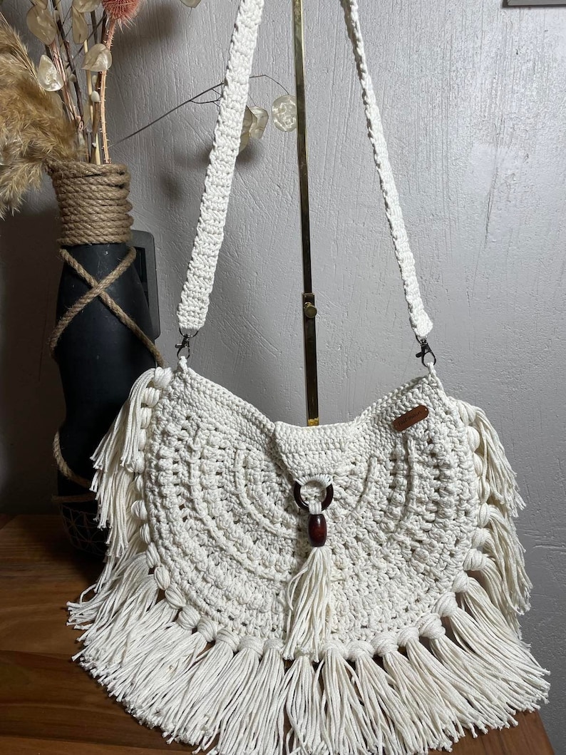 Sac fait main crochet à franges pour l'été boho chic image 1