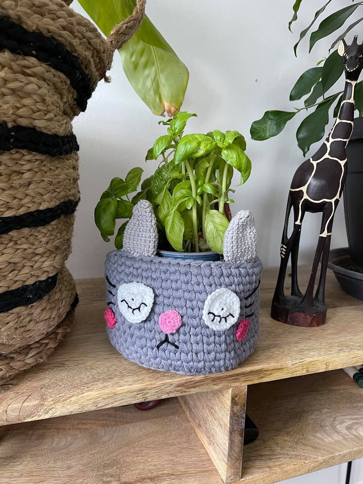 Panier Chat Fait Main Crochet, Cache-Pot