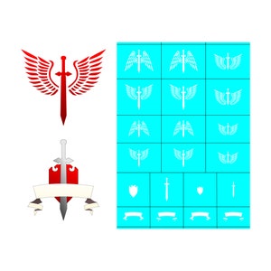Winged Swords Stencil for Miniature Wargame Painting Dark Knights