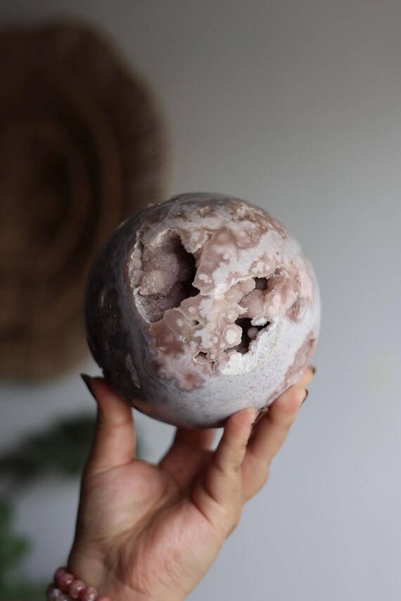 高品質　お花たくさん　アメジスト　フラワーアゲート　スフィア　大 ピンクアメジストフラワーアゲートスフィア☆丸玉⭐︎瀧川神社に