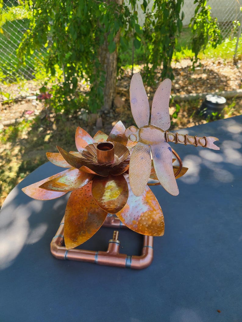 Copper Water Lily Bird Bath Fountain: Dragonfly, Hummingbird, or Butterfly image 7