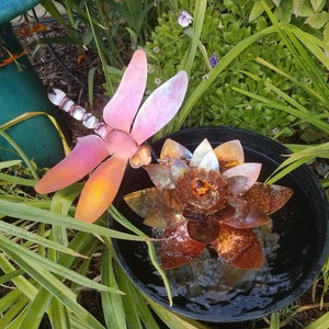 Water lily/ lotus flower copper fountain with dragonfly