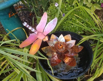 Water lily/ lotus flower copper fountain with dragonfly