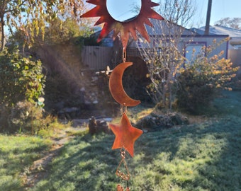 Sun, moon, star copper wind chime